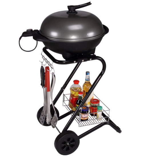  Non-stick coating indoor and outdoor colorful lid Electric BBQ Grill with easy move trolley, pass CB,CE,EMC,LVD, ETL, GS, RoHS, LFGB certificates