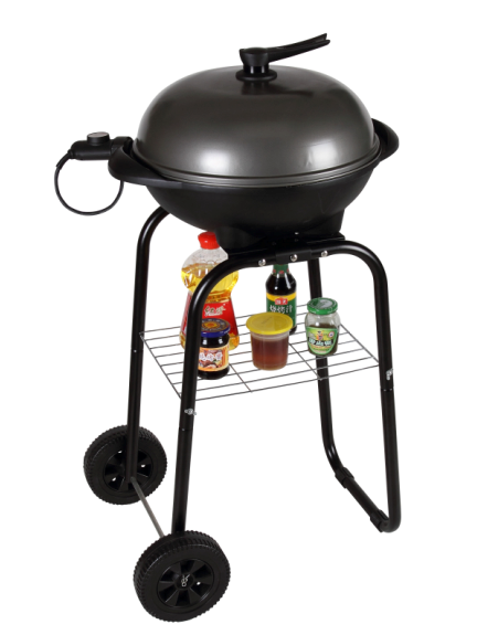 Non-stick coating indoor and outdoor colorful lid Electric BBQ Grill with easy move trolley, pass CB,CE,EMC,LVD, ETL, GS, RoHS, LFGB certificates