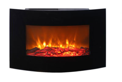Electric fireplace, curved design tempered glass front panel 