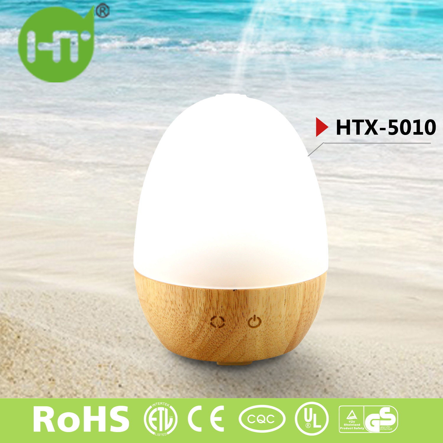 HTX-5010 Wooden Portable LED Rainbow Cool Mist Humidifier Aroma Essential Oil Diffuser