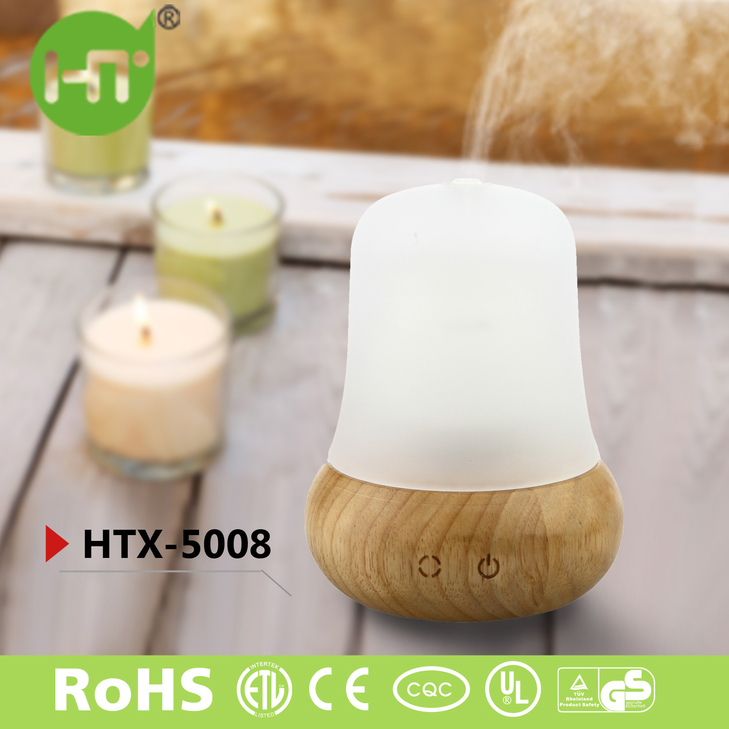 HTX-5008 Wooden Portable Color Changing Cool Mist Humidifier Essential Oil Electric Aroma Diffuser