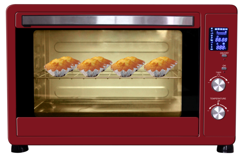 30L Digital Oven-Two Knobs Version,Black/White Housing,Rotisserie/ Convection Function,HD blue LED