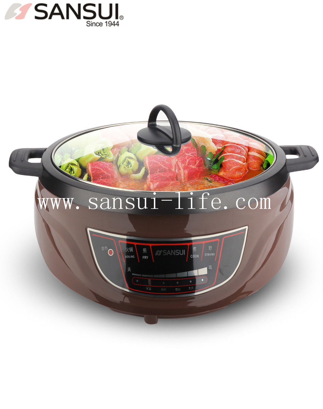 SANSUI multi-function deep brown color cooking，non-stick fried stew pot Electric cooker