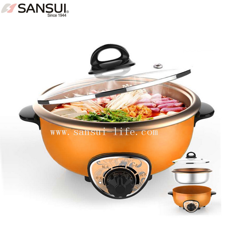 SANSUI multifunction cooking fried stew pot, Aluminum inner free standing cooker
