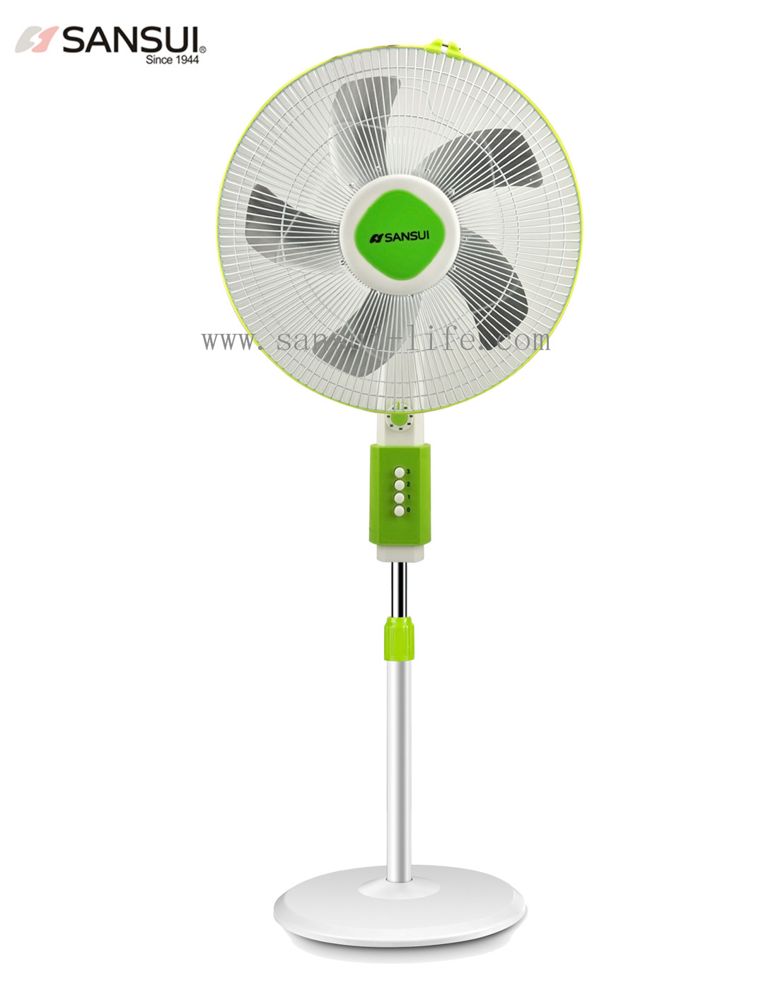 SANSUI electric fan,green 16 inch stand fan machinery, aluminum five-leaf, timed 60 minutes fan