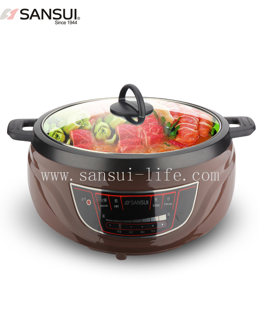 SANSUI multi-function deep brown color cooking，non-stick fried stew pot Electric cooker