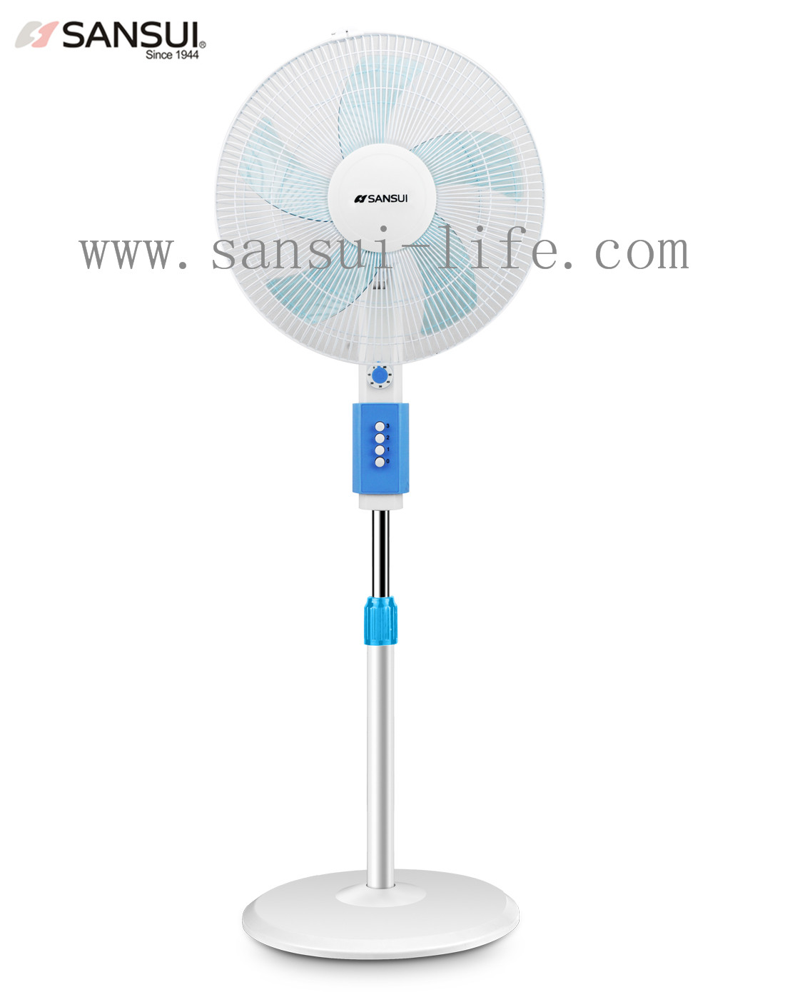 SANSUI electric fan, blue 16 inch stand fan machinery, five leaves, third gear control beautiful fan