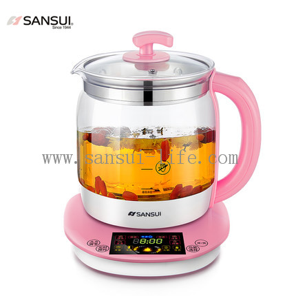 SANSUI electric food cooking maker, touch-sensitive, pink color, Steaming rack Glass Tea Kettle