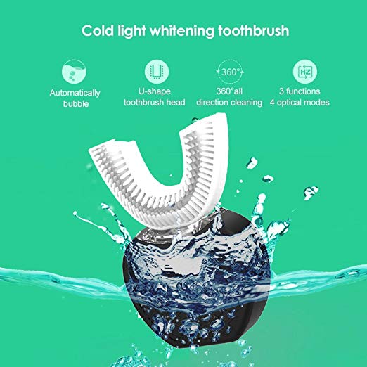 Electric Toothbrush Cold Light Automatic Hands Free Whitening 360 °Ultra Sonic Heads 